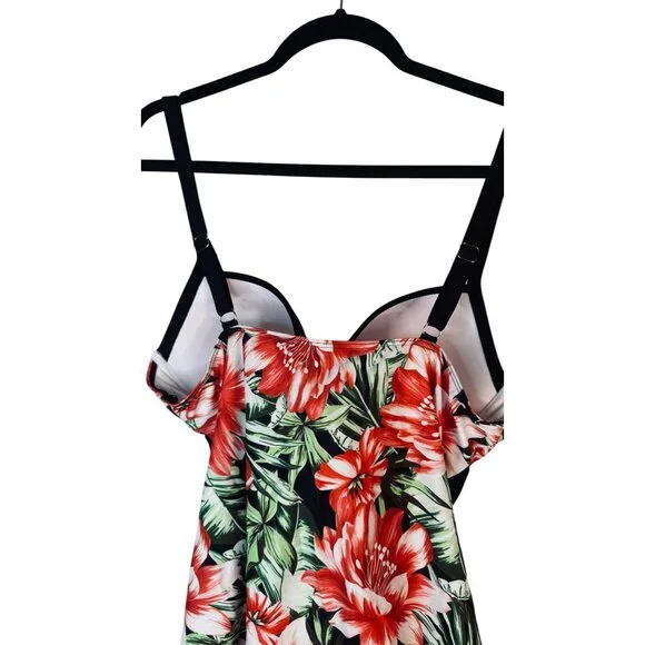 NEW 2XL Vibrant Plus Size Tropical Print Summer Vacay Trendy One Piece Swimsuit - Picture 7 of 11